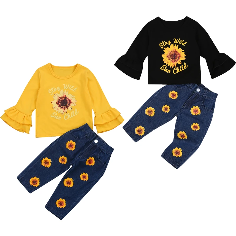 Fashion Kids Girls Clothes Sets Sunflowers Print Flare Long Sleeve Pullover Tops Denim Pants 2pcs 0-5Y
Fashion Kids Girls Clothes Sets Sunflowers Print Flare Long Sleeve Pullover Tops Denim Pants 2pcs 0-5Y