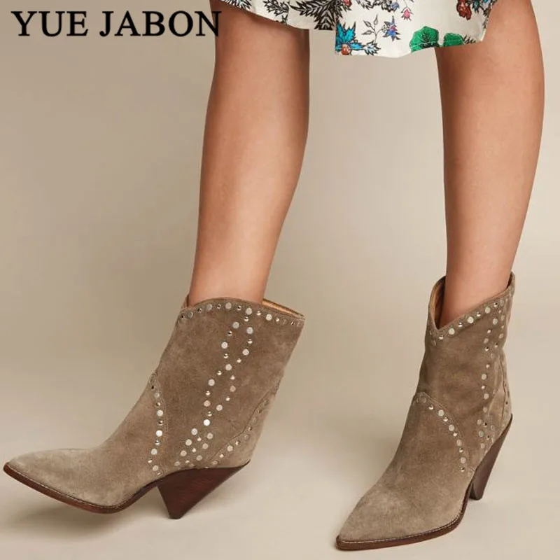 New Leather Suede Women Ankle Boots Sexy Pointed Toe Slip On Retro Cowboy Women Boots Shoes Women Chunky Heel Motorcycle Shoes
New Leather Suede Women Ankle Boots Sexy Pointed Toe Slip On Retro Cowboy Women Boots Shoes Women Chunky Heel Motorcycle Shoes