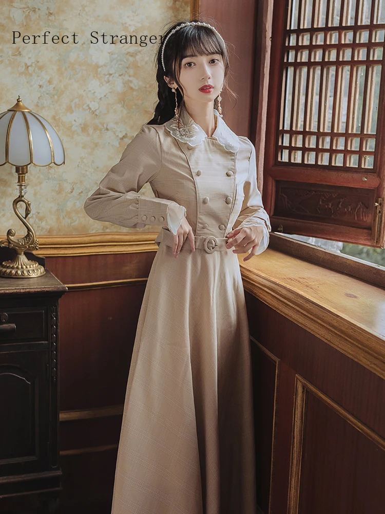 2020 Autumn Winter New Arrival Hot Sale Retro Peter Pan Collar Doule Breasted Women Long Dress High Quality 
2020 Autumn Winter New Arrival Hot Sale Retro Peter Pan Collar Doule Breasted Women Long Dress High Quality