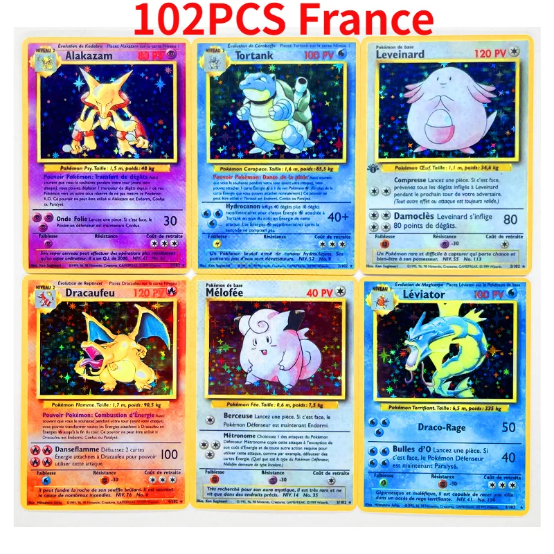 Pokemon 102 шт. Charizard Pikachu Франция 8 8*6 3 см репродукция карточка игра коллекция