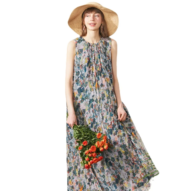 Women's Printed Sleeveless Silk Dress Goddess Pendant Holiday Beach Dress Belt Maxi Dress
Women's Printed Sleeveless Silk Dress Goddess Pendant Holiday Beach Dress Belt Maxi Dress