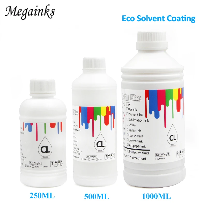 1000ML 500ML 250ML eco solvent coating for Epson DX3 DX4 DX5 DX7 DX9 Roland Mimaki eco solvent printer eco solvent ink coating
1000ML 500ML 250ML eco solvent coating for Epson DX3 DX4 DX5 DX7 DX9 Roland Mimaki eco solvent printer eco solvent ink coating