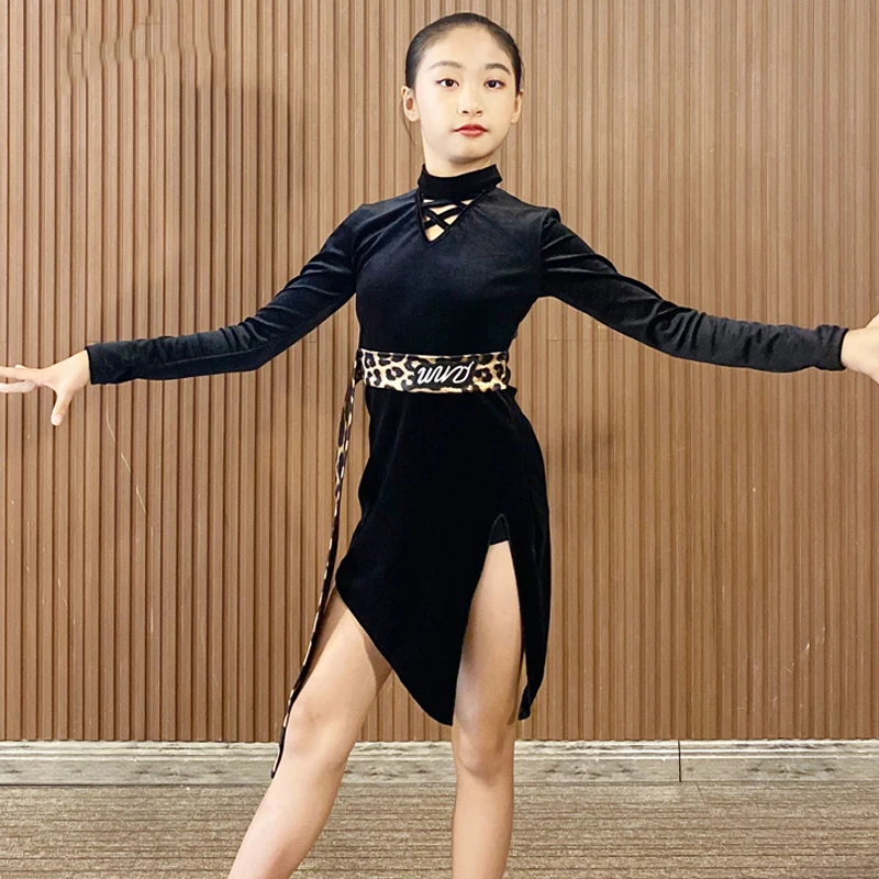 Children Latin Dance Costume Girls Long Sleeves Velvet Dress Black Leopard Samba Rumba Chacha Practice Show Clothes DNV14039
Children Latin Dance Costume Girls Long Sleeves Velvet Dress Black Leopard Samba Rumba Chacha Practice Show Clothes DNV14039