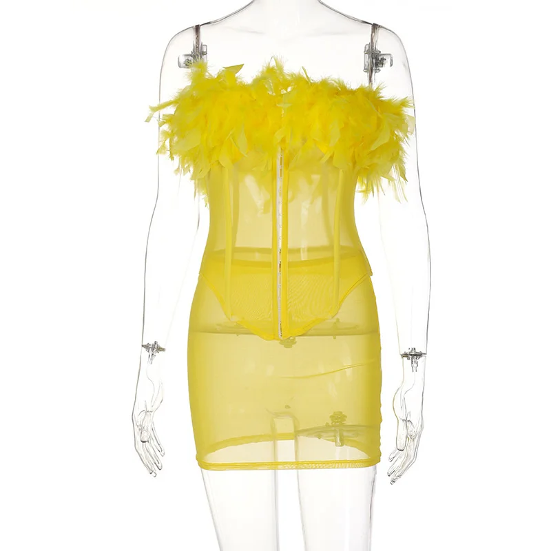 Sexy Mesh Patchwork Cut Out Mini Dress Women Strapless Solid Color Wrap Chest Dress 2021 Summer Feather Night Party Outfit
Sexy Mesh Patchwork Cut Out Mini Dress Women Strapless Solid Color Wrap Chest Dress 2021 Summer Feather Night Party Outfit