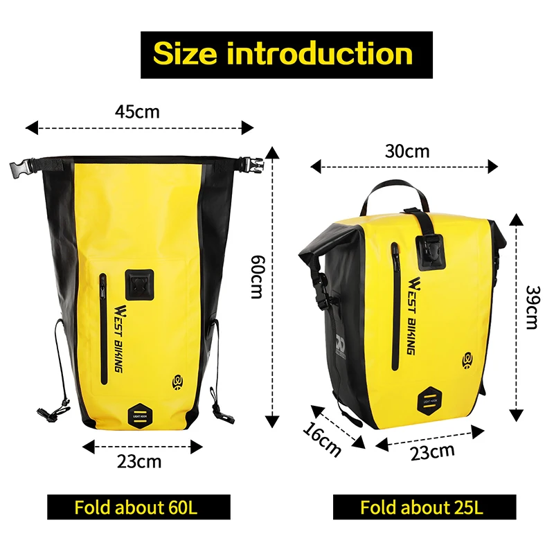 WEST BIKING 100% Waterproof Bicycle Bags Panniers Quality TPU MTB Road Bike Bag 25L Large Capacity Trunk Bag Cycling Accessories
WEST BIKING 100% Waterproof Bicycle Bags Panniers Quality TPU MTB Road Bike Bag 25L Large Capacity Trunk Bag Cycling Accessories