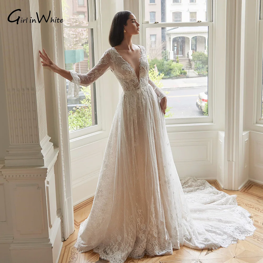 Elegant Long Sleeve A-line Wedding Dresses 2022 Bride Dress Lace Appliques Deep V-neck Bridal Gown Court Train Vestidos De Novia
Elegant Long Sleeve A-line Wedding Dresses 2022 Bride Dress Lace Appliques Deep V-neck Bridal Gown Court Train Vestidos De Novia