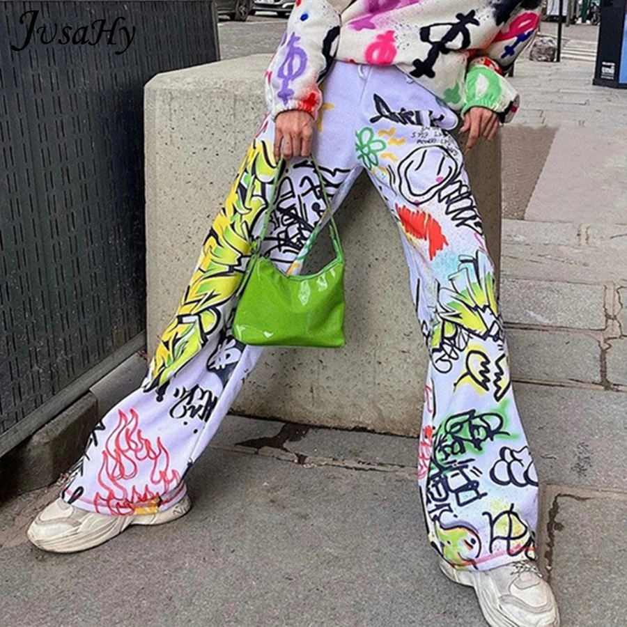 JuSaHy Graffiti Print Wide Leg Pants for Women Fashion Harajuki Style High Waist Loose Slim Trousers Casual High Streetwear Hot
JuSaHy Graffiti Print Wide Leg Pants for Women Fashion Harajuki Style High Waist Loose Slim Trousers Casual High Streetwear Hot