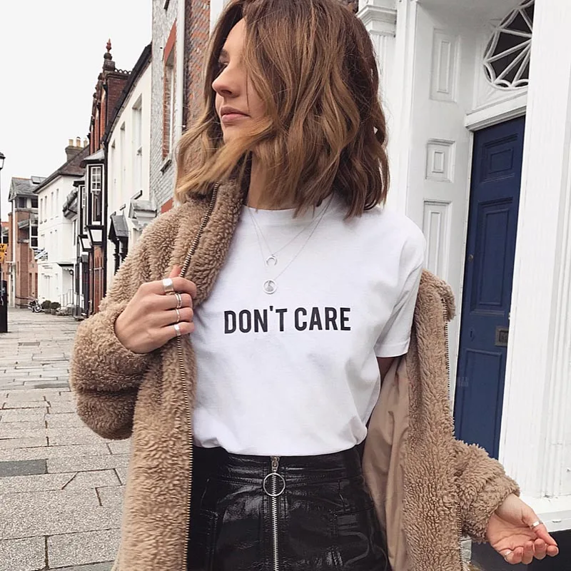 Ladies T-shirt Don't Care Letter Printing T-shirt Casual Harajuku Graphic T-shirt Girl Lady Top Tee Female
Ladies T-shirt Don't Care Letter Printing T-shirt Casual Harajuku Graphic T-shirt Girl Lady Top Tee Female