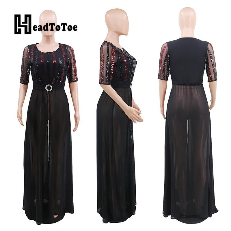 Fit Flare Sequins Belted High Slit Maxi Party Dress Women Half Sleeve Round Neck Chiffon Long Club Dresses
Fit Flare Sequins Belted High Slit Maxi Party Dress Women Half Sleeve Round Neck Chiffon Long Club Dresses