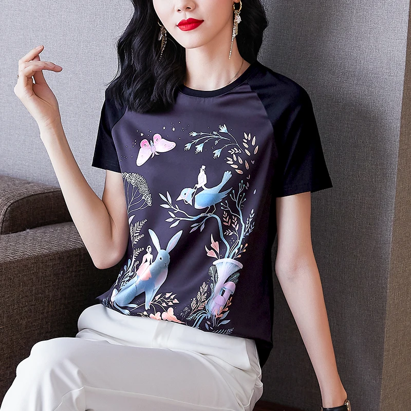 Футболка женская хлопковая в Корейском стиле, винтажный Атласный топ с коротким рукавом и принтом кролика, свободная рубашка для офиса, на л...
Футболка женская хлопковая в Корейском стиле, винтажный Атласный топ с коротким рукавом и принтом кролика, свободная рубашка для офиса, на л...