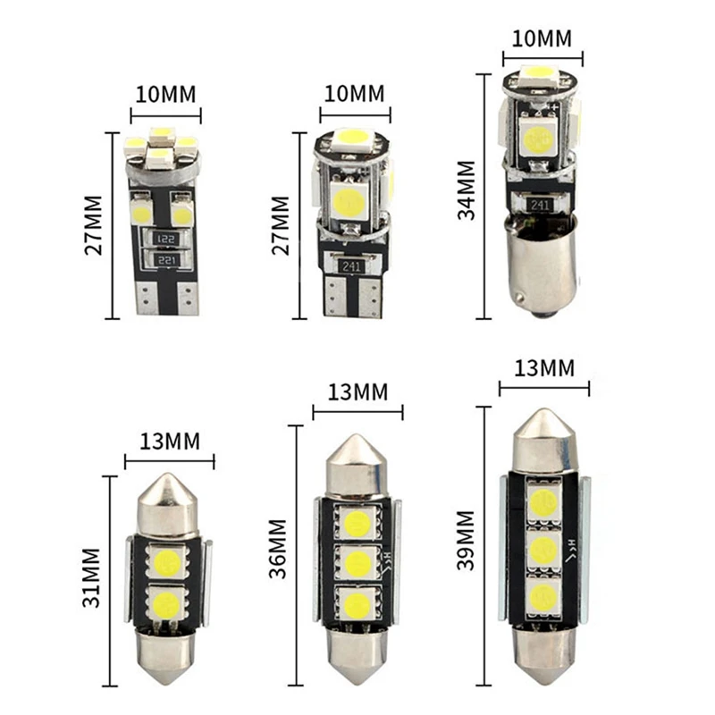 23pcs Set Led Car Reading Light T10 5050 W5w Double Tip Decoding Car Interior Light Dome Trunk Map License Plate Light Set
23pcs Set Led Car Reading Light T10 5050 W5w Double Tip Decoding Car Interior Light Dome Trunk Map License Plate Light Set