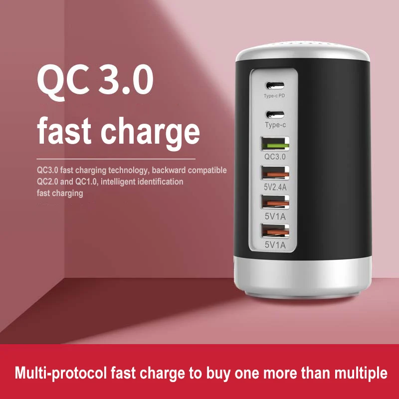 Multi Port USB Charger Hub QC3.0 65W USB Fast Charger Multi 6 Port Type C PD Charger Mobile Phone Charging Dock Station
Multi Port USB Charger Hub QC3.0 65W USB Fast Charger Multi 6 Port Type C PD Charger Mobile Phone Charging Dock Station