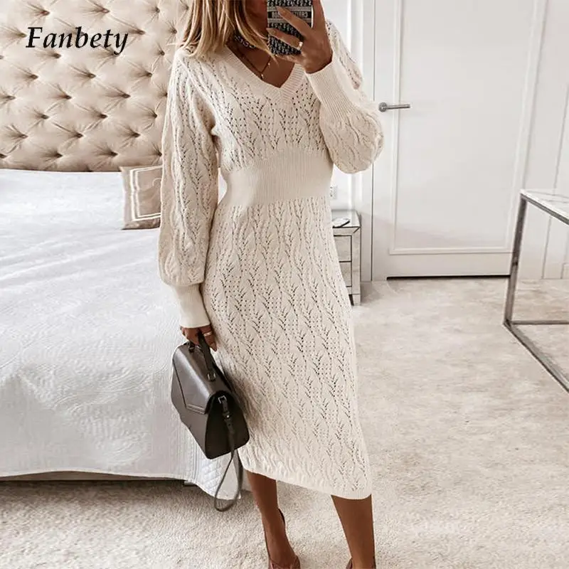 Women Autumn Solid Casual Long Sleeve Bodycon Dress Winter Slim Knitted Sweater Dress Elegant V Neck Hollow Out Lady Party Dress
Women Autumn Solid Casual Long Sleeve Bodycon Dress Winter Slim Knitted Sweater Dress Elegant V Neck Hollow Out Lady Party Dress
