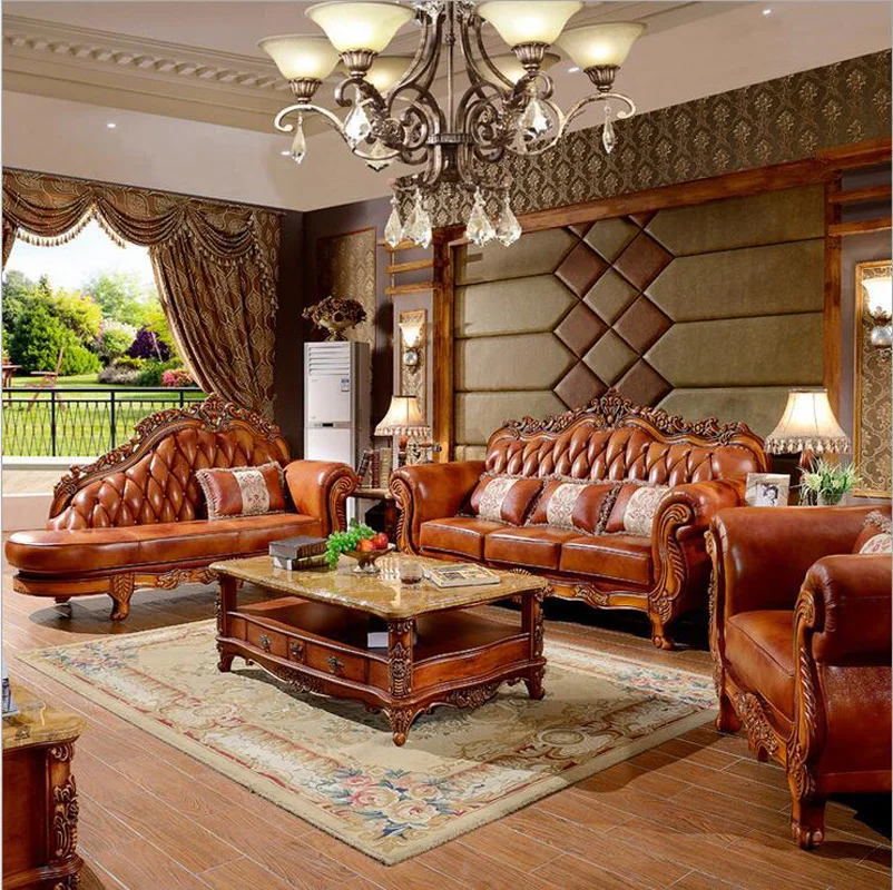 high quality European antique living room sofa furniture genuine leather set 10255
high quality European antique living room sofa furniture genuine leather set 10255