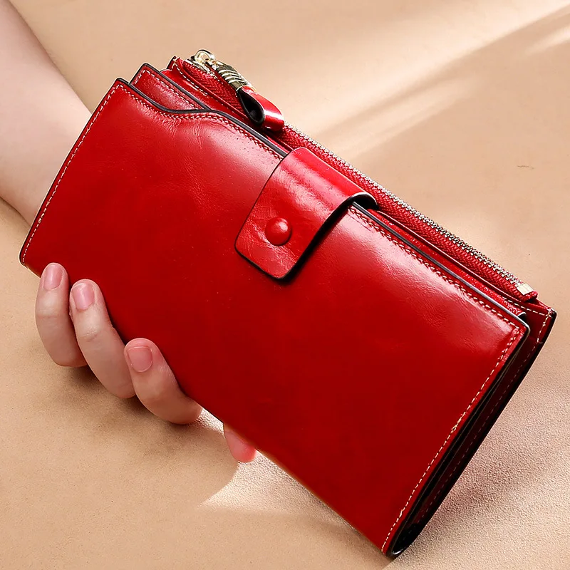 Blocking Genuine Leather Women Wallet Long Lady Leather Purse Brand Design Luxury Oil Wax Leather Female Wallet Coin Purse
Blocking Genuine Leather Women Wallet Long Lady Leather Purse Brand Design Luxury Oil Wax Leather Female Wallet Coin Purse