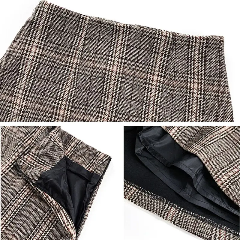 Womens Harajuku New Plaid Skirts High Waist Straight Woolen Short Girl Female Skirt Casual Empire Women Clothing Plus Size