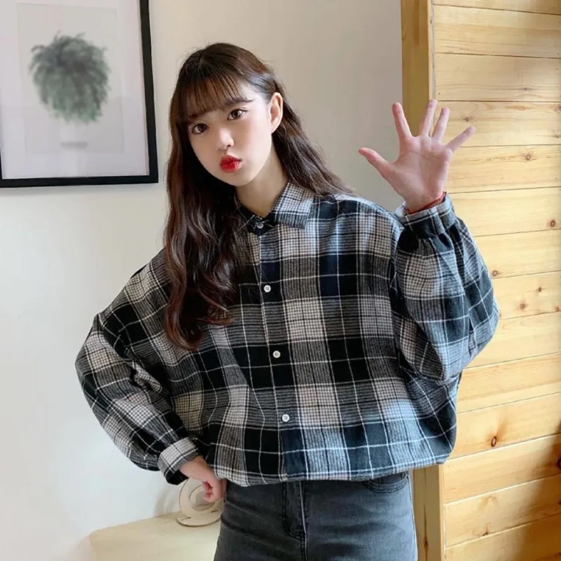 Autumn Plaid Shirt Korean Female Preppy Style lapel Blouses Long Sleeve Vintage Female Chic Fall Clothes Tops
Autumn Plaid Shirt Korean Female Preppy Style lapel Blouses Long Sleeve Vintage Female Chic Fall Clothes Tops