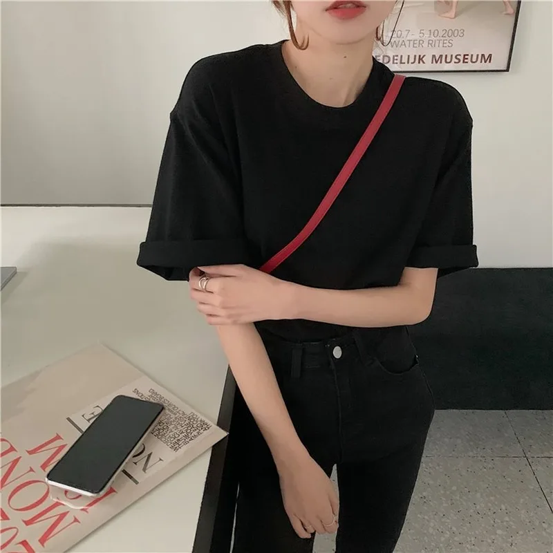 2021 Spring New Korean Tops Women Round Neck Pullover Loose Brushed Pure Color Short Sleeve T Shirt Casual Basic Tees Tshirt
2021 Spring New Korean Tops Women Round Neck Pullover Loose Brushed Pure Color Short Sleeve T Shirt Casual Basic Tees Tshirt