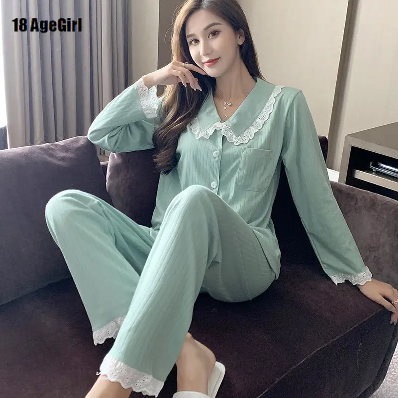 Pajamas Women Long-sleeved Pure Cotton Cute Home Service 2 Piece Suit Ins Blogger Home Wear Outside Night Suit Sleepwear
Pajamas Women Long-sleeved Pure Cotton Cute Home Service 2 Piece Suit Ins Blogger Home Wear Outside Night Suit Sleepwear