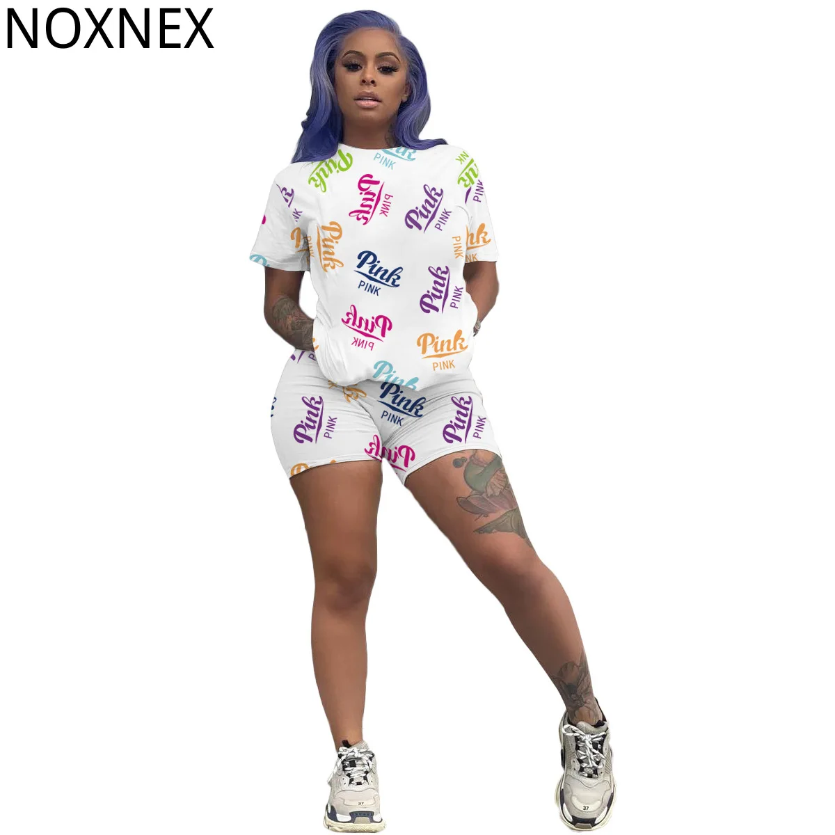 NOXNEX Women's Suits PINK Letter Print Round Neck Short Sleeves T-shirt Tops + Shorts Two Piece Set Fashion Streetwear Casual
NOXNEX Women's Suits PINK Letter Print Round Neck Short Sleeves T-shirt Tops + Shorts Two Piece Set Fashion Streetwear Casual