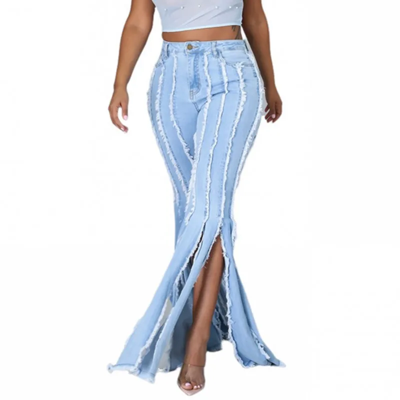 Брюки-клеш женские рваные из денима, модные однотонные элегантные офисные джинсы с завышенной талией, манжетами и бахромой, осень
Брюки-клеш женские рваные из денима, модные однотонные элегантные офисные джинсы с завышенной талией, манжетами и бахромой, осень