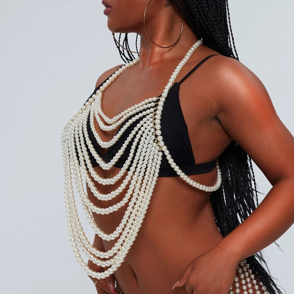 StoneFans Bikini Imitation Pearl Multilayer Chest Chain Jewellery Belt Underwear for Women Body Chain Harness Fashion Necklaces
StoneFans Bikini Imitation Pearl Multilayer Chest Chain Jewellery Belt Underwear for Women Body Chain Harness Fashion Necklaces