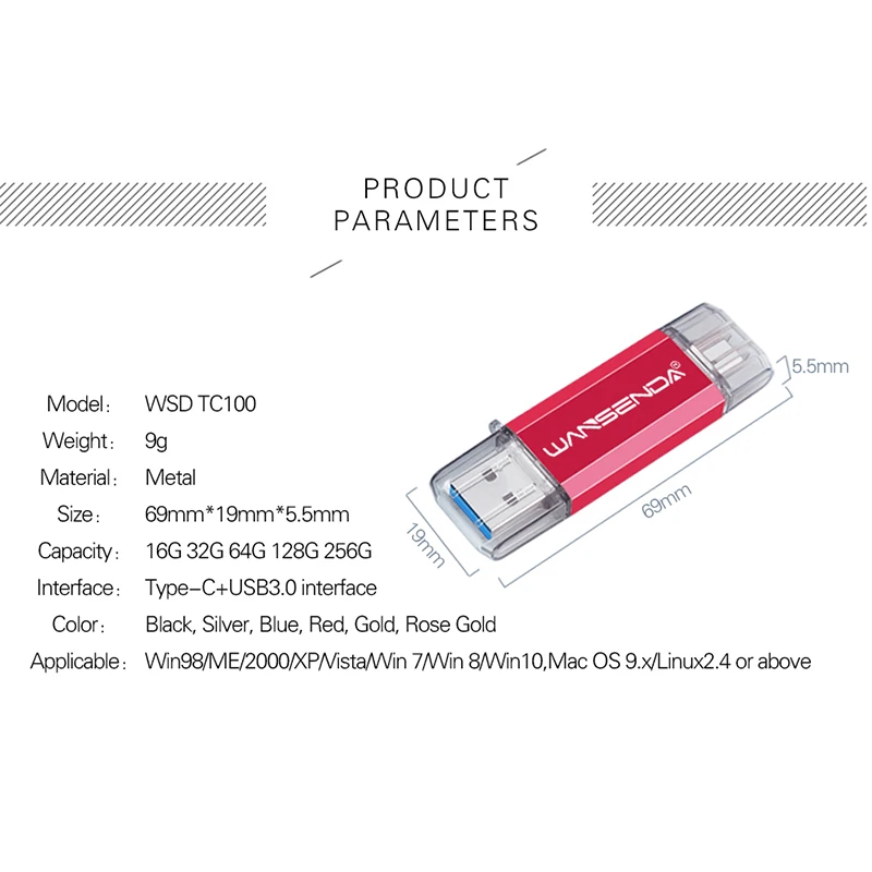Флеш-накопитель WANSENDA OTG флеш-накопитель USB 3 0 Type-C 512 ГБ 256 128 Гб 64 32 16 для Type-c/PC |