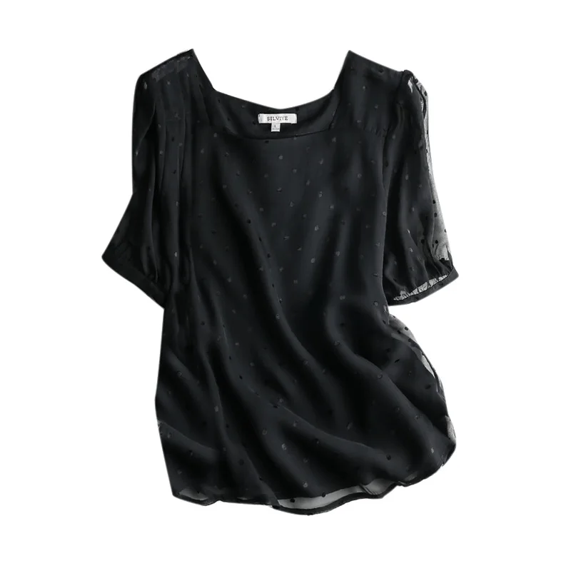 Новинка лета 2021, шелковая свободная футболка из шелка тутового шелкопряда с квадратным вырезом и принтом в горошек, с коротким рукавом 
Новинка лета 2021, шелковая свободная футболка из шелка тутового шелкопряда с квадратным вырезом и принтом в горошек, с коротким рукавом