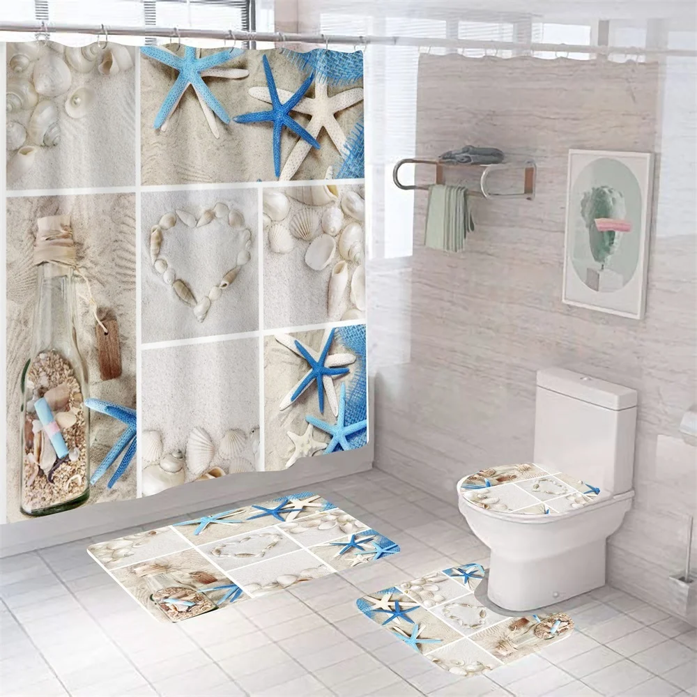 Starfish Shell Shower Curtain Sea Animal Beach With Non Slip Rug Mat Bathroom Curtain Waterproof Polyester Home Decor 180x180 
Starfish Shell Shower Curtain Sea Animal Beach With Non Slip Rug Mat Bathroom Curtain Waterproof Polyester Home Decor 180x180