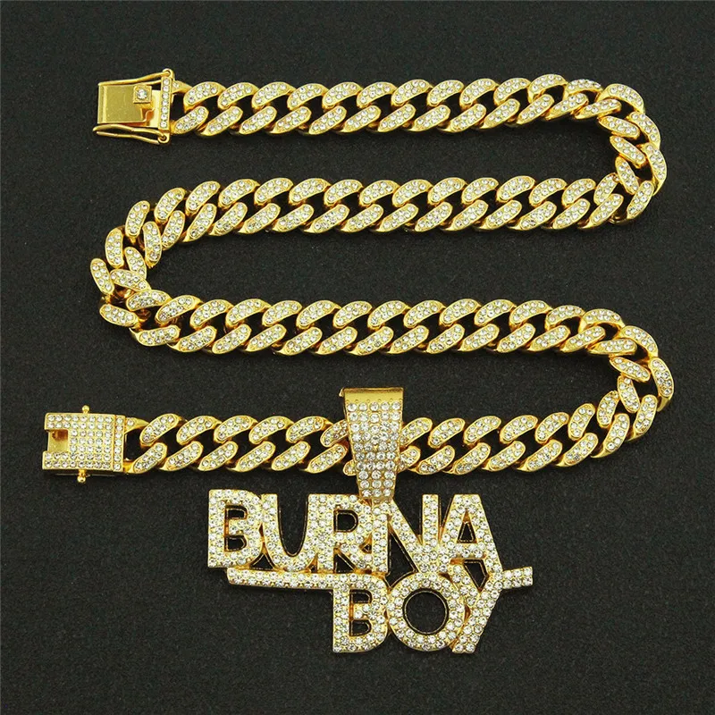 Iced Out BURNA BOY Pendant Necklace For Men Micro Pave Zircon Hip Hop Letters Jewelry With 13mm Miami Cuban Chain Jewelry
Iced Out BURNA BOY Pendant Necklace For Men Micro Pave Zircon Hip Hop Letters Jewelry With 13mm Miami Cuban Chain Jewelry