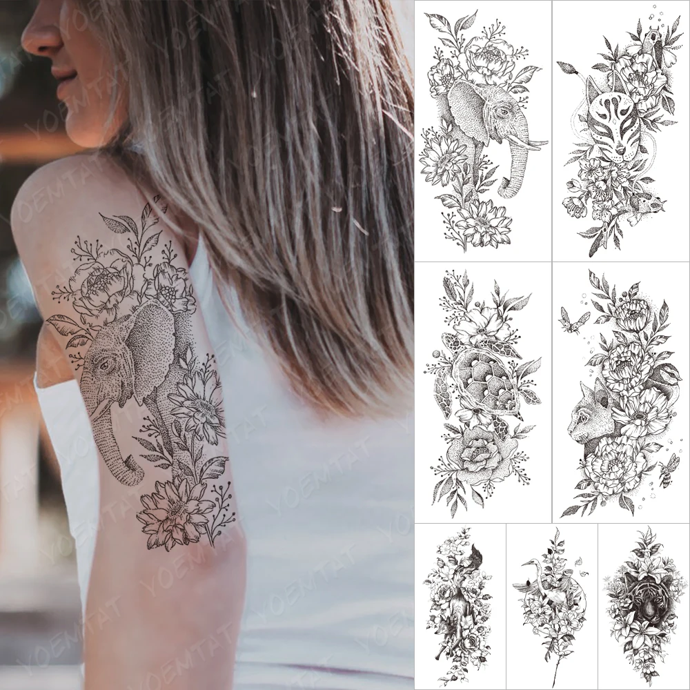 Black Waterproof Temporary Sleeve Arm Tatooo Sticker Elephant Chrysanthemum Sunflower Line Tattoo Body Art Fake Tatoo Man Women
Black Waterproof Temporary Sleeve Arm Tatooo Sticker Elephant Chrysanthemum Sunflower Line Tattoo Body Art Fake Tatoo Man Women