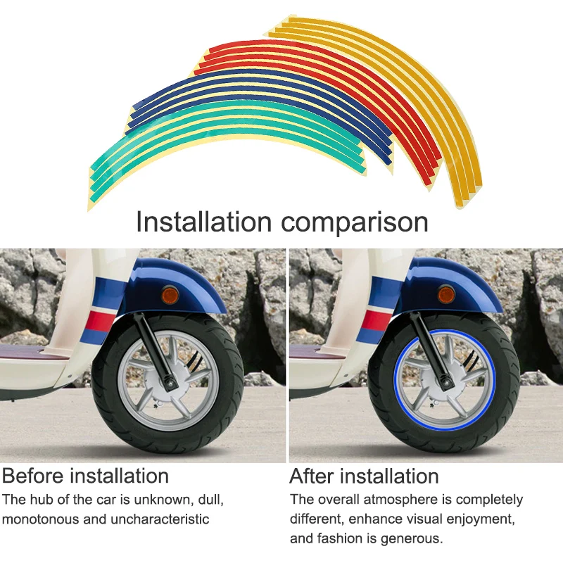 18 Inches16 Strips Colorful Wheel Stickers Ring Sticker Decals Tire Reflector Stickers Reflective Rim Tape for Motorcycle
18 Inches16 Strips Colorful Wheel Stickers Ring Sticker Decals Tire Reflector Stickers Reflective Rim Tape for Motorcycle