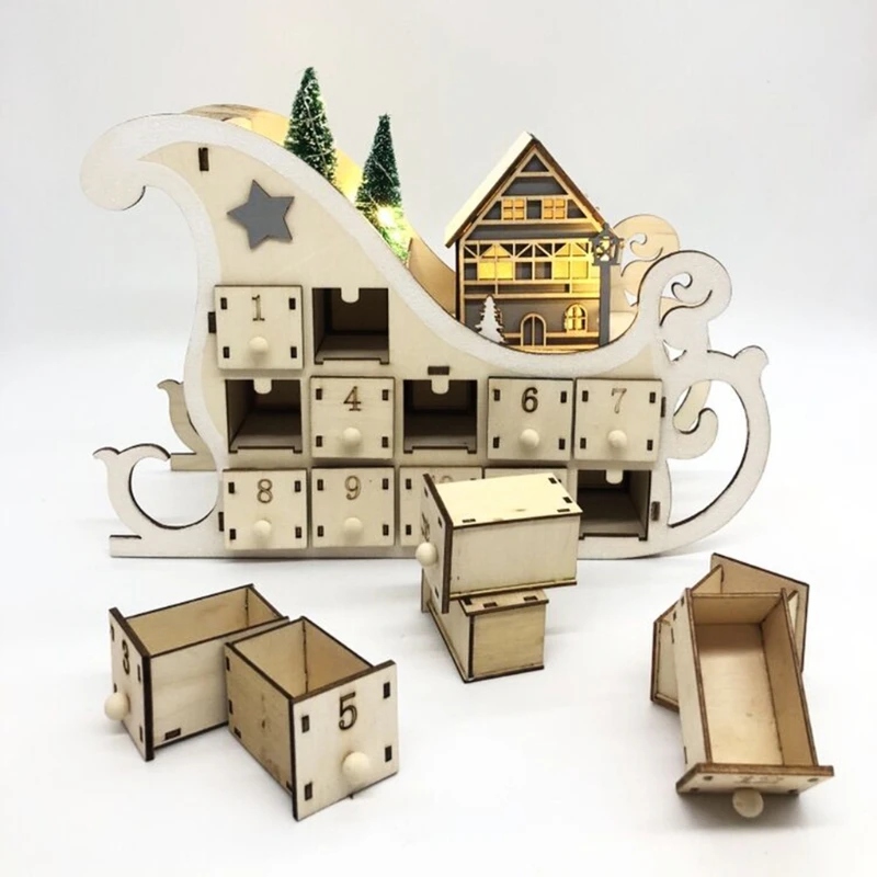 1pc/set Tree House Sleigh Wooden Advent Calendar Countdown Christmas Party Decor 24 Drawers with LED Light Ornament Xmas Decor
1pc/set Tree House Sleigh Wooden Advent Calendar Countdown Christmas Party Decor 24 Drawers with LED Light Ornament Xmas Decor