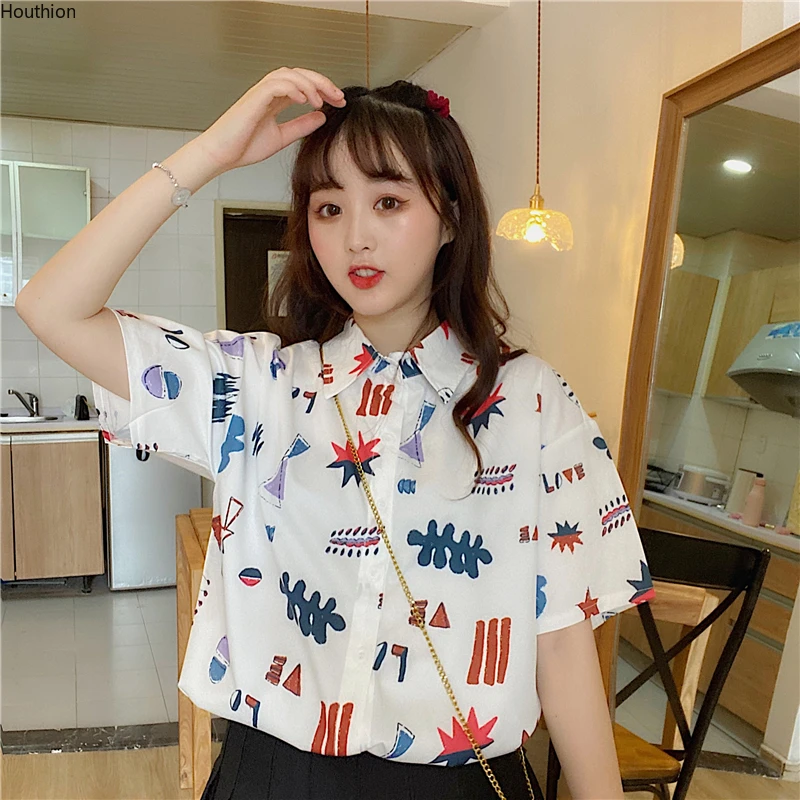 Houthion Chiffon Loose Women's Blouses New Casual Blouse Fashion Short Sleeve Top Geometry Buttons Polo Shirt Summer
Houthion Chiffon Loose Women's Blouses New Casual Blouse Fashion Short Sleeve Top Geometry Buttons Polo Shirt Summer