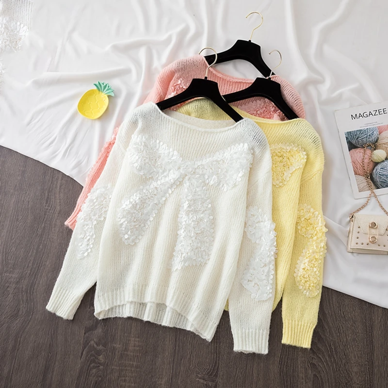 Romantic Petal Bowknot Sweater Women Knitted Pullover Round Neck Knitwear Tops Female Korean Fashion Sweater
Romantic Petal Bowknot Sweater Women Knitted Pullover Round Neck Knitwear Tops Female Korean Fashion Sweater
