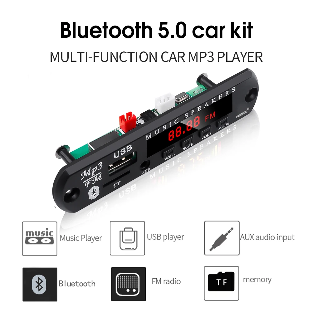 Беспроводной декодер KEBIDU для MP3-плеера 5 В 12 аудиомодуль Bluetooth 0 TF-радио USB