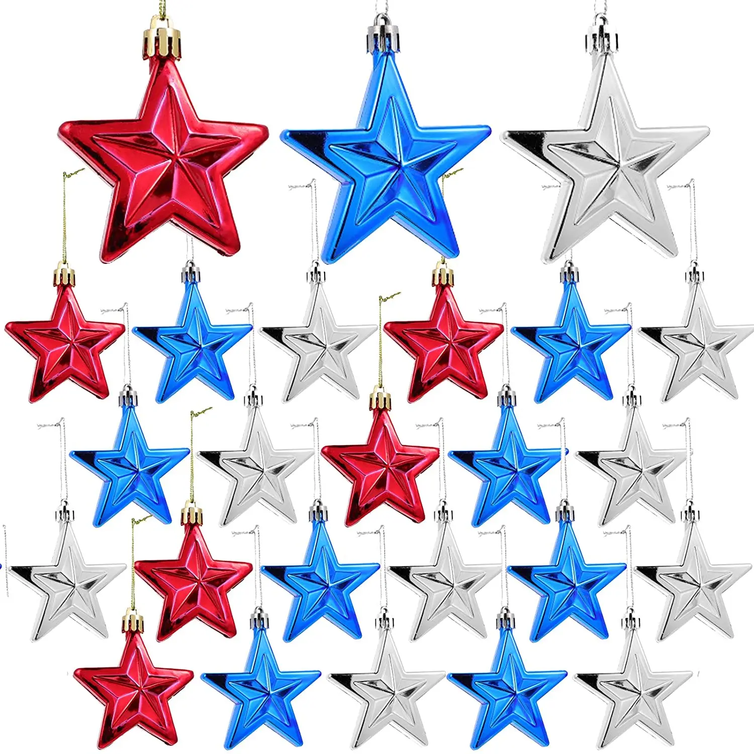 24pcs/lot Independence Day Star Hanging Ornaments Blue Red Silver Mini Tree Ornaments for Independence Day Christmas Tree Decor
24pcs/lot Independence Day Star Hanging Ornaments Blue Red Silver Mini Tree Ornaments for Independence Day Christmas Tree Decor
