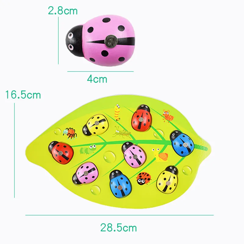 Insect puzzle: Ladybug fishing board matching board wooden toys for children. Early education of children present 
Insect puzzle: Ladybug fishing board matching board wooden toys for children. Early education of children present