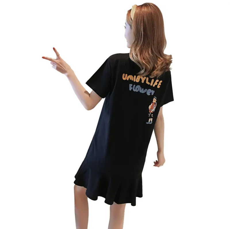 Новинка лета 2020 свободное женское платье средней длины с коротким рукавом топ