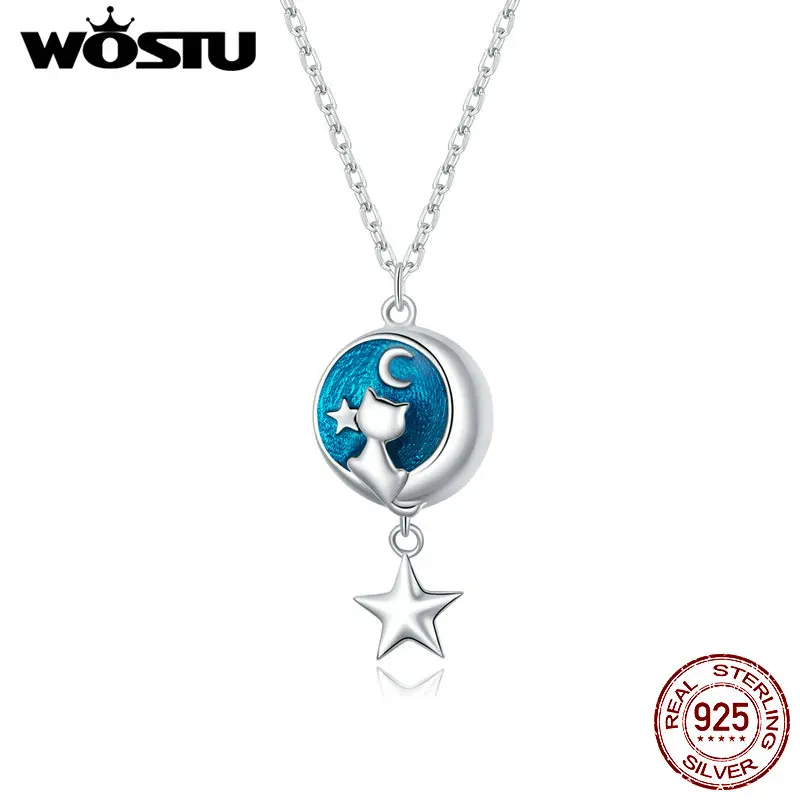 WOSTU 925 Sterling Silver Moon & Cat Star Necklace Blue Enamel Long Chain Link Necklace For Women Fashion Jewelry CQN422
WOSTU 925 Sterling Silver Moon & Cat Star Necklace Blue Enamel Long Chain Link Necklace For Women Fashion Jewelry CQN422