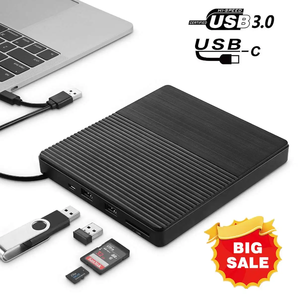Внешний привод DVD USB 3 0/Type-C портативный с поддержкой SD-карт для ноутбуков Mac 7 8/10 |