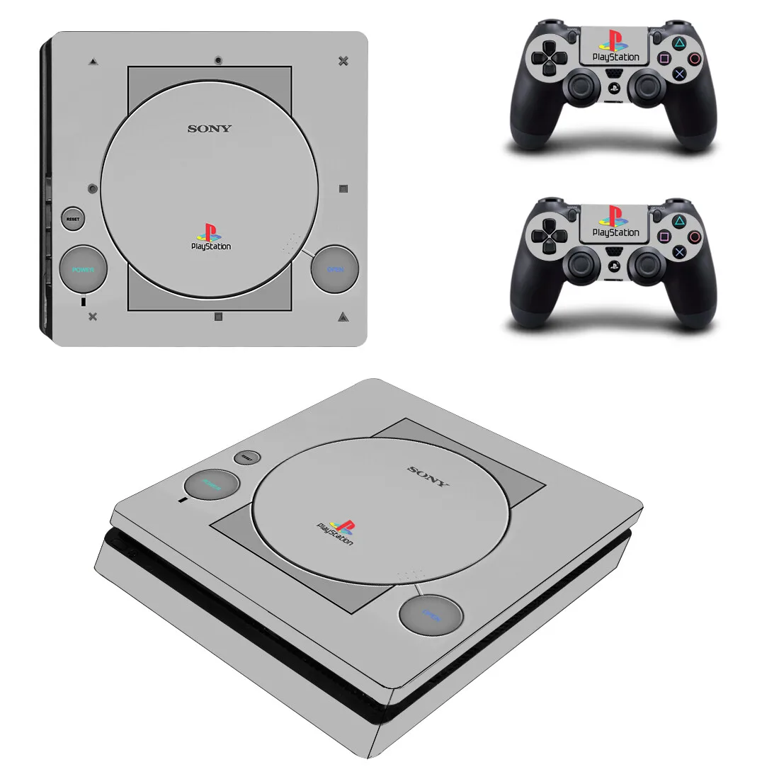 Стильная виниловая наклейка PS1 для консоли PS4 Slim + 2 Защитных наклейки для контроллеров Sony Playstation 4 Slim
Стильная виниловая наклейка PS1 для консоли PS4 Slim + 2 Защитных наклейки для контроллеров Sony Playstation 4 Slim