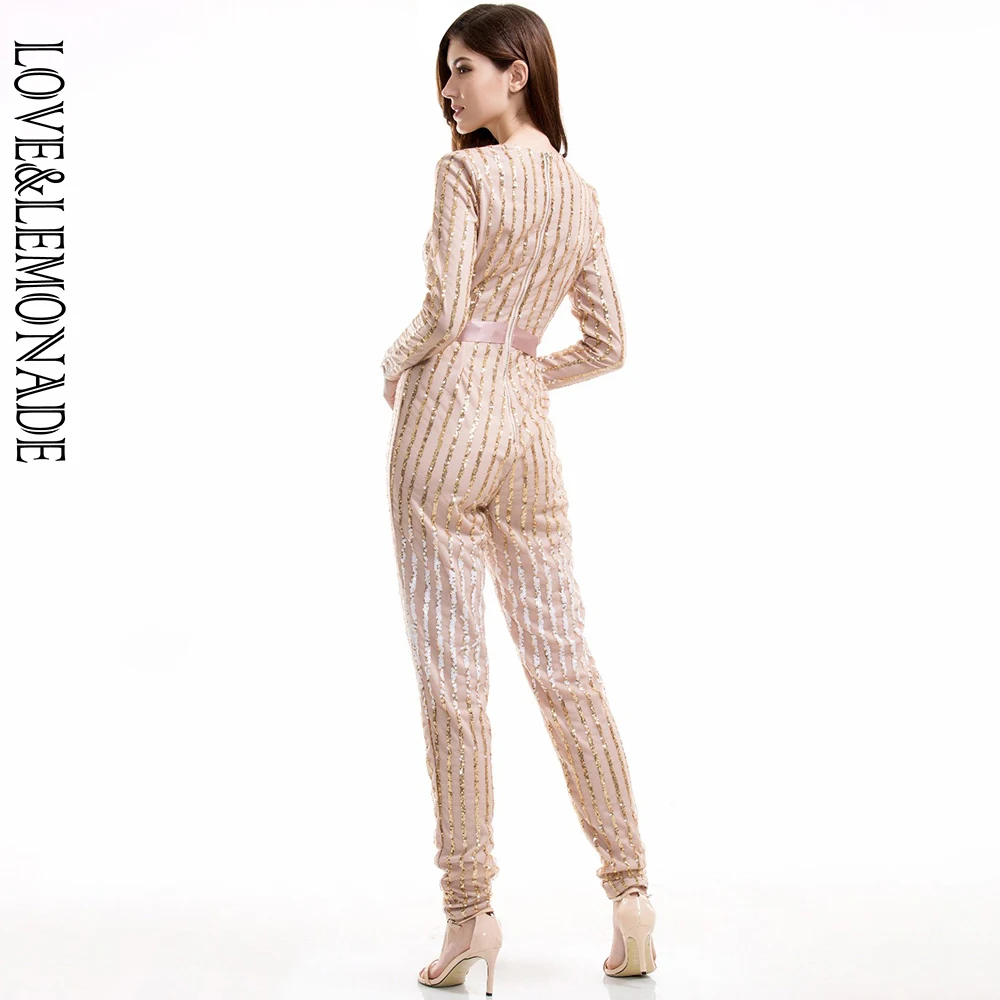 LOVE & LEMONADE Gold Striped Sequines V-Neck Jumpsuits LM6466
LOVE & LEMONADE Gold Striped Sequines V-Neck Jumpsuits LM6466