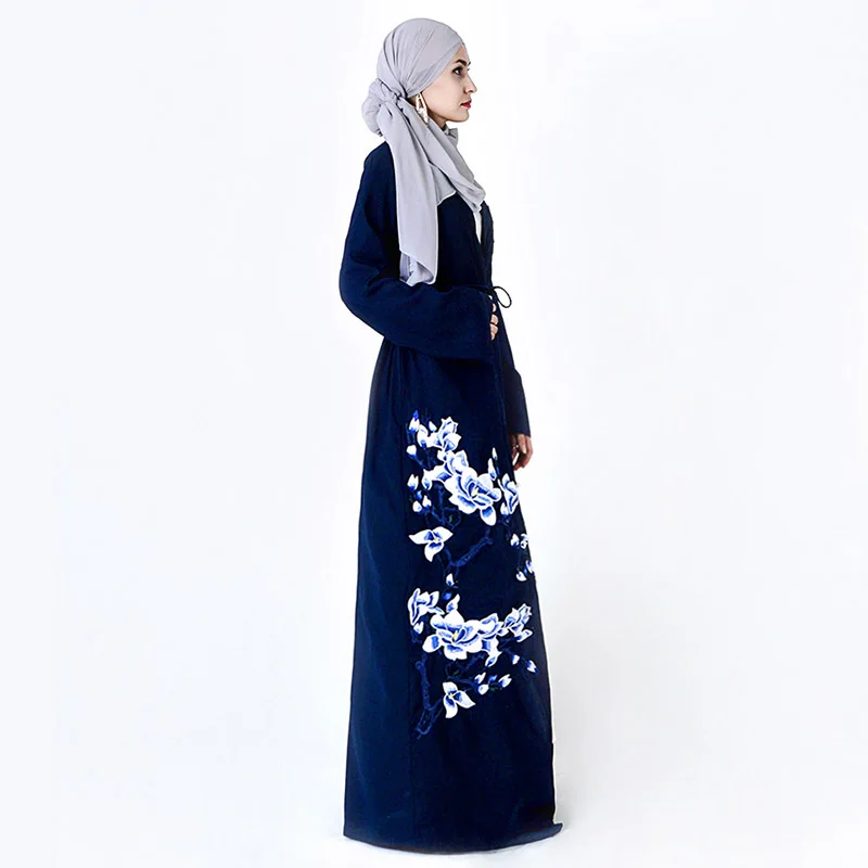 Ближний Восток мода Женская обувь с вышитым кардиган халат поясом мусульманская