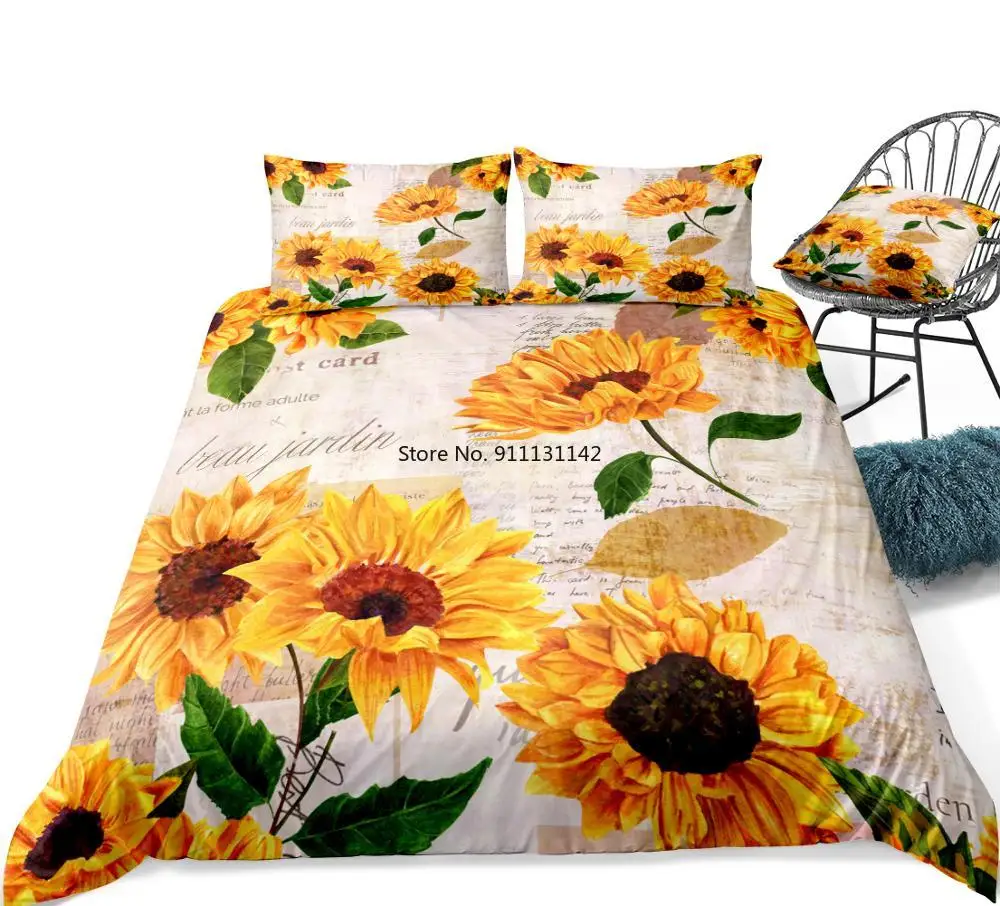 Sunflower Bedding Set Floral Duvet Cover Set Retro Bed Set Plant Bedclothes for girls Orange Home textiles
Sunflower Bedding Set Floral Duvet Cover Set Retro Bed Set Plant Bedclothes for girls Orange Home textiles