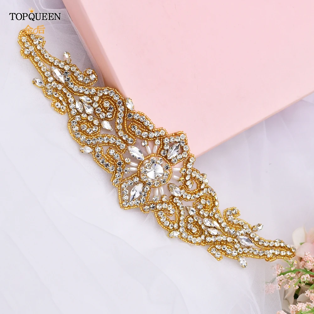 

TOPQUEEN S26-G Gold Bridal Belts Sashes Rhinestone Dress Belt Sparkly Belts for Formal Dress Jewelry Strip Bridal Accessories