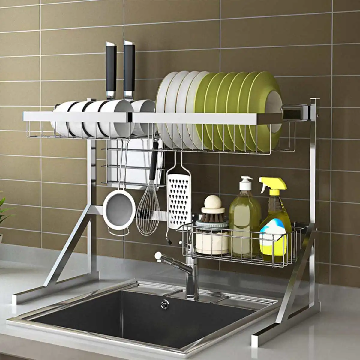 2-Tier Stainless Steel Utensils Dish Drying Rack Over Sink Drainer Kitchen Storage Shelf Space Saver Organizer Container
2-Tier Stainless Steel Utensils Dish Drying Rack Over Sink Drainer Kitchen Storage Shelf Space Saver Organizer Container