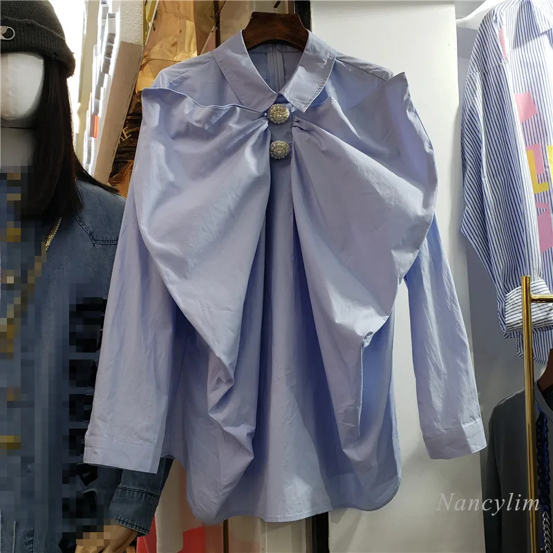 Women's Loose Light Blue Shirt 2021 Spring New Bow Ribbon Ong Sleeve Loose Zipper Behind Blouses Blusas Lady Tops
Women's Loose Light Blue Shirt 2021 Spring New Bow Ribbon Ong Sleeve Loose Zipper Behind Blouses Blusas Lady Tops
