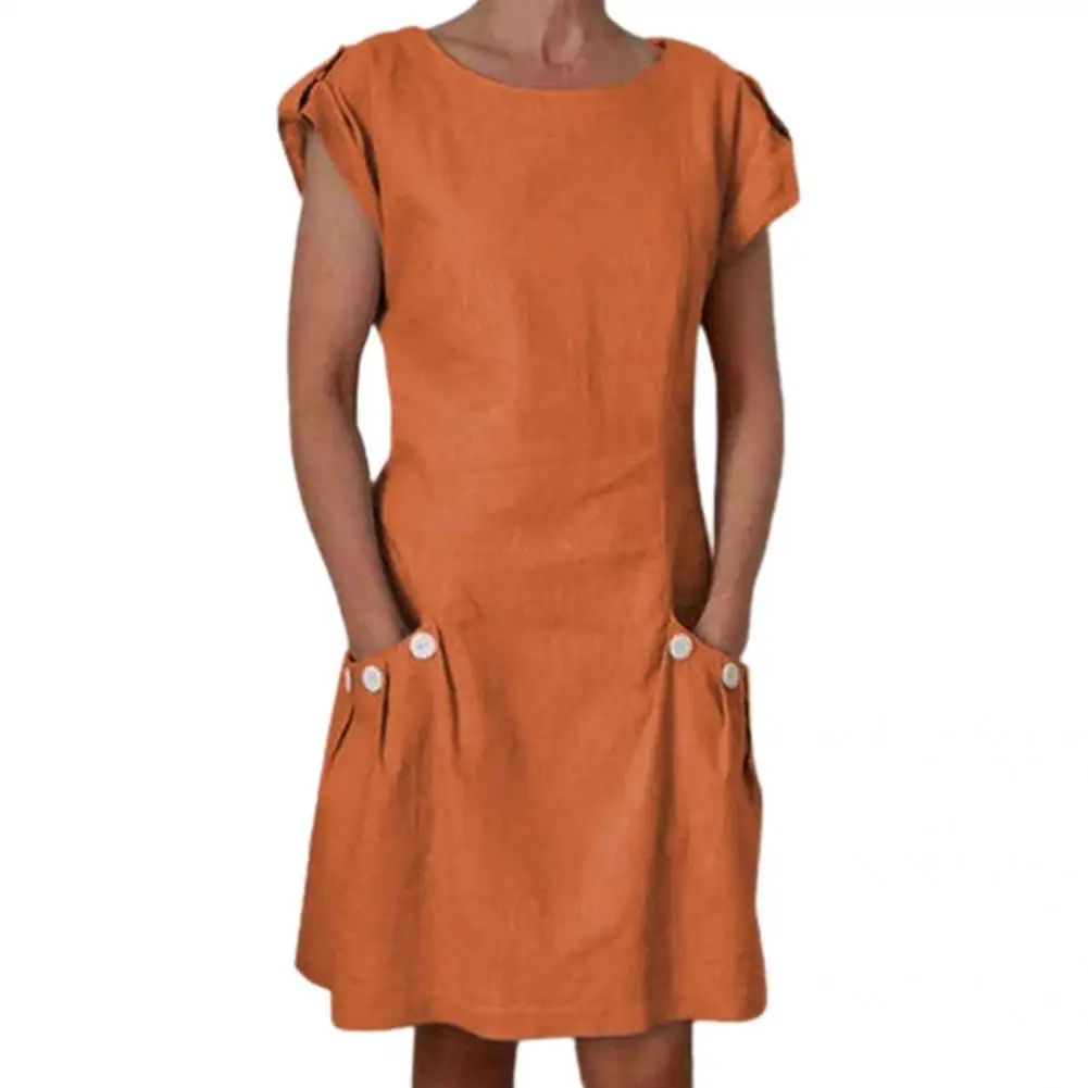 Elegant Women Dress Buttons All Match O Neck Loose Solid Color Dress for Daily Wear Pocket Casual Female Office Work Dress
Elegant Women Dress Buttons All Match O Neck Loose Solid Color Dress for Daily Wear Pocket Casual Female Office Work Dress