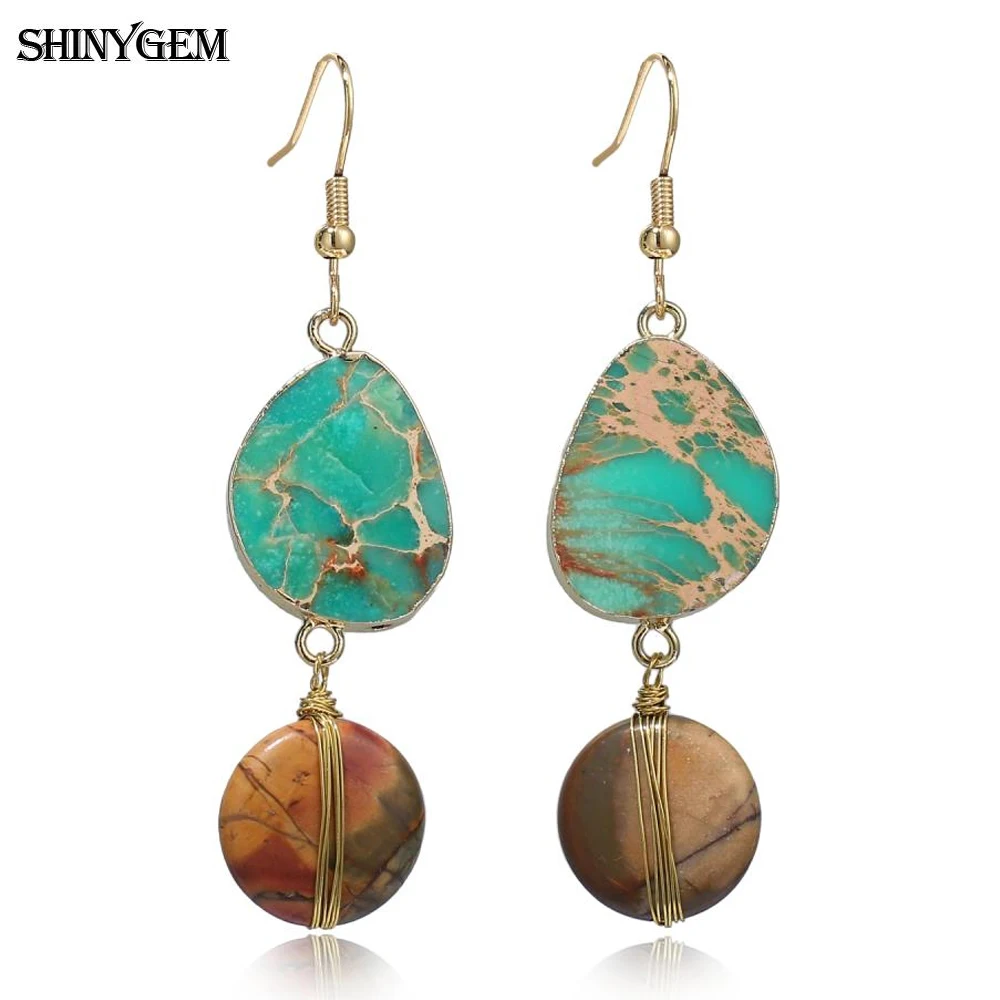 ShinyGem Sea Sediment Imperial Jasper Stone Earrings Bohemia Gold Plated Wire Warpped Beaded Jewelry For Women Wedding Trend
ShinyGem Sea Sediment Imperial Jasper Stone Earrings Bohemia Gold Plated Wire Warpped Beaded Jewelry For Women Wedding Trend